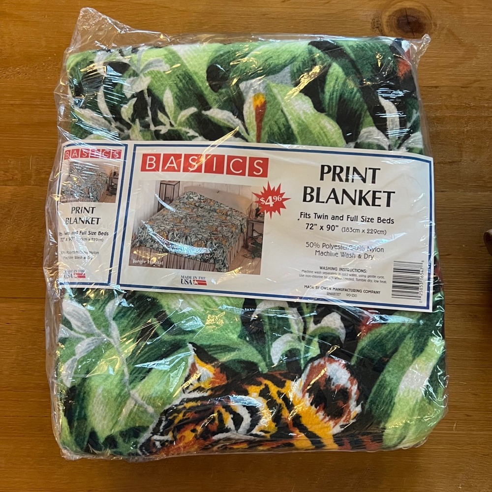 Vintage Basics Jungle Habitat Tiger Print Blanket Twin Full 72x90 Made in USA